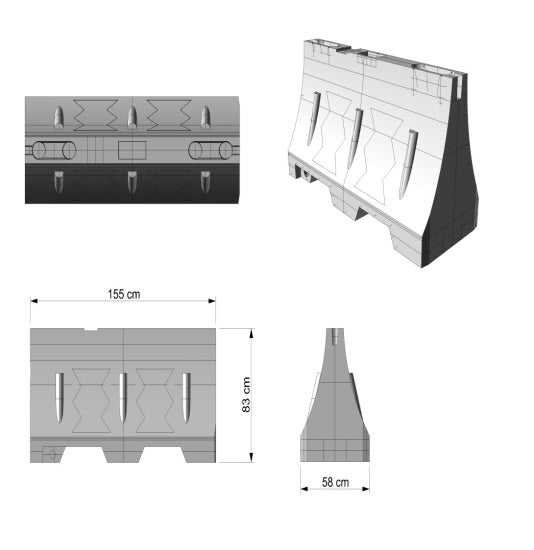 Barrera diamante sin perno, Rellenable - Con reflejante en líneas