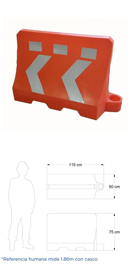 Barrera Corta Sin tapones, No rellenable - Con reflejante en líneas y flechas