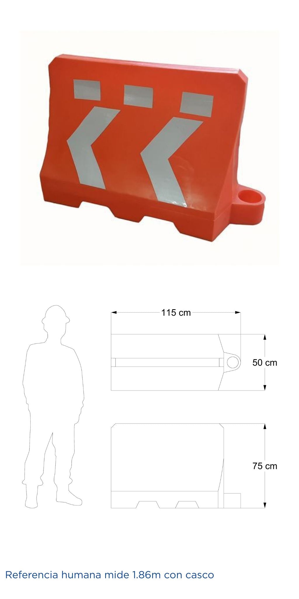 Barrera Corta Sin tapones, No rellenable - Con reflejante en líneas y flechas